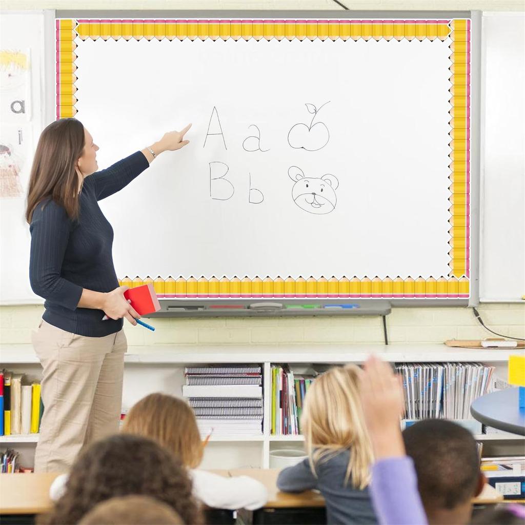 Bulletin Board Border Trim Sticker for Chalkboard Notice Board Decoration Pencil Pattern Border Trim Wall Sticker