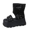 Fashion 8CM Hollow Platform Flats Sandals Women Bling Punk Shoes Casual Summer Boots Designer Loafers Trend Sport ZIP Sandalias Mujer