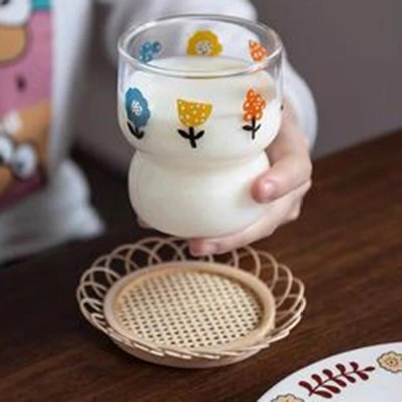 Home Decoration Natural Bamboo Woven Coaster Handwoven Rattan Cup Mat Handmade Placemat Coffee Shop Table Accessories