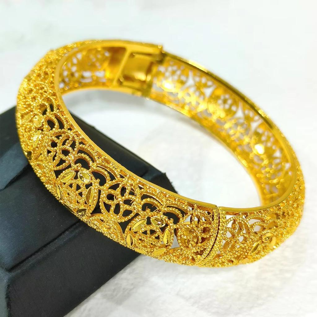 Luxus Dubai Brautarmreifen Geschenk 24K Gold Plated Indische Afrikanische Armbänder Charm Hochzeit Nigerianische Arabische Hand Schmuck für Frauen