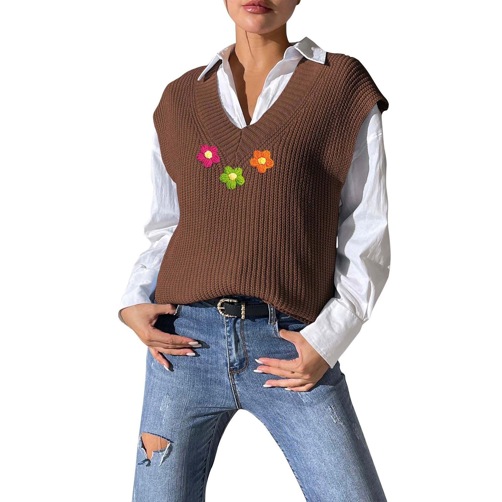 

Женский повседневный модный сексуальный свободный пуловер с цветочным узором, удобный темпераментный топ без рукавов One Size коричневый