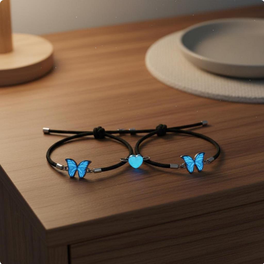 2 Pieces Luminous Heart Connection Bracelets Friend Gift Glow in the Dark Butterfly Bracelet