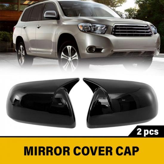For Toyota Highlander 2008~2013 Ox Horn Rear View Mirror Cover Caps Glossy Black