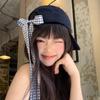 1Pcs Plaid Bow Strap Baseball Cap Versatile Letter Embroidered Hip Hop Hat Retro Design Japanese Style Sun Hat