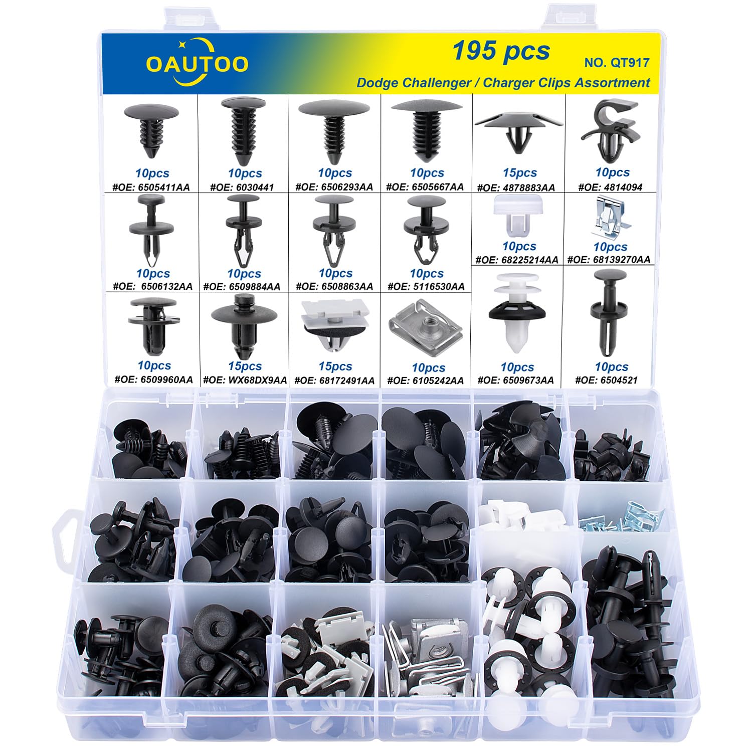 OAUTOO 195pcs for Dodge Challenger Charger 2006-On Auto Body Interior and Exterior Retainer Fastener Clip Assortment
