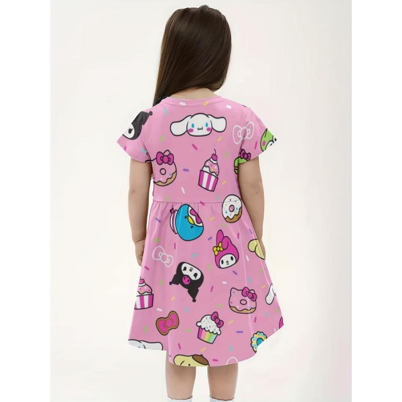 Summer Outdoor Sports Dress Featuring Sanrio Characters,  Short-Sleeved Dress for Kids