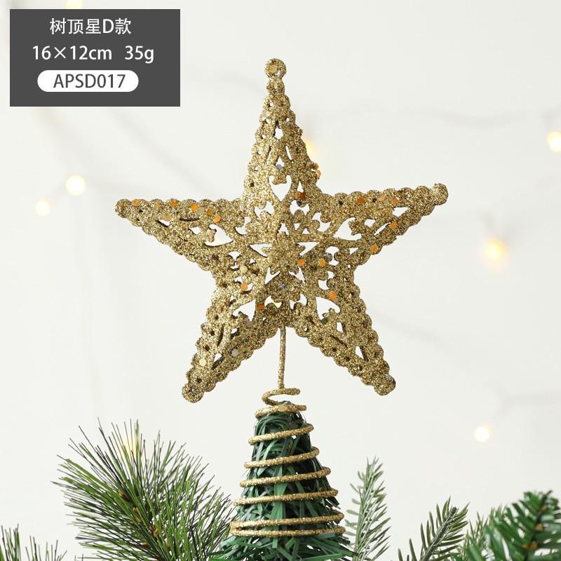 Christmas Tree Top Star Wrought Iron Ornament Five-Pointed Star Sequined Atmosphere Christmas Decorations Accessories