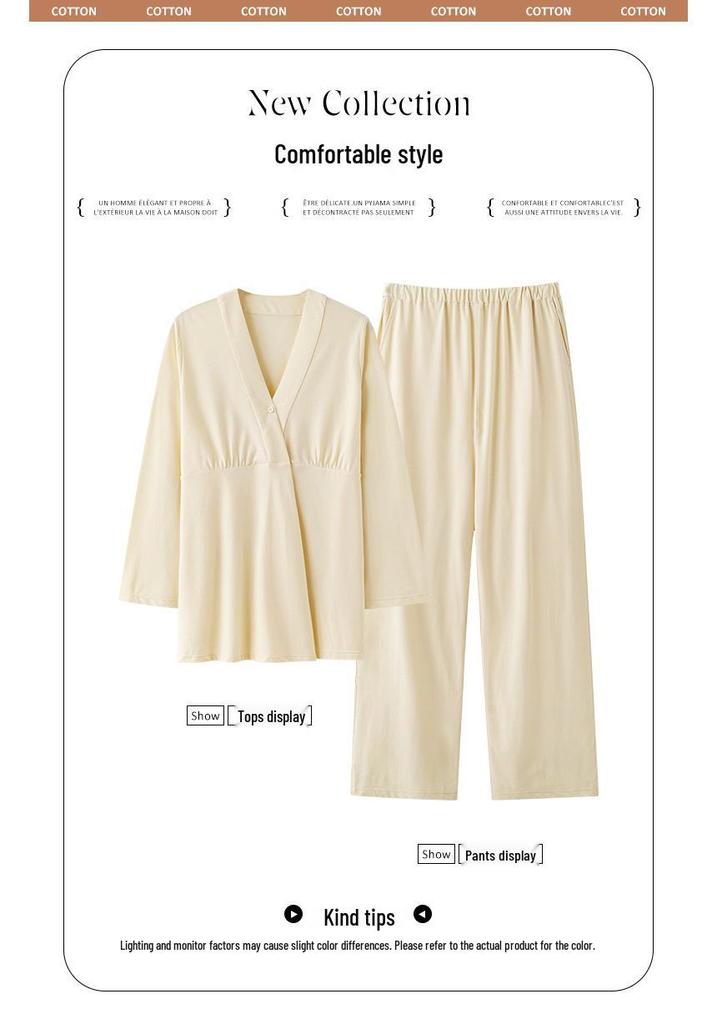 2025 Summer Postpartum Cotton Pajamas with Chest Pads for Breastfeeding - Lightweight for Home, Spring, Summer, Autumn