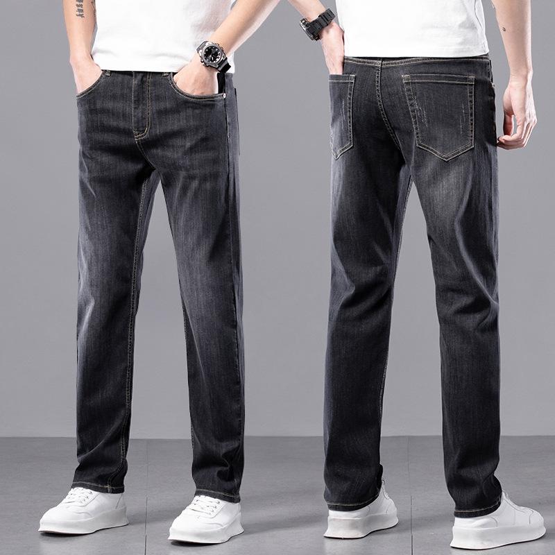 Spring And Autumn New High End Plush Jeans For Men Straight Tube Slim Fit Elastic Thick Casual Pants Autumn And Winter Men'S Pants