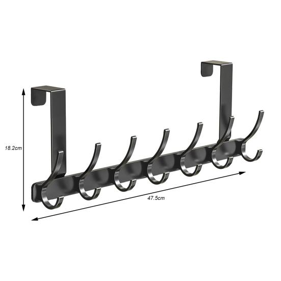 Over Door Hook with 5/6/7 Hooks Punch Free Removable Heavy Duty Carbon Steel Door Back Mount Hanging Coat Towel Bag Hat Scarf Organizer Rack Hanger