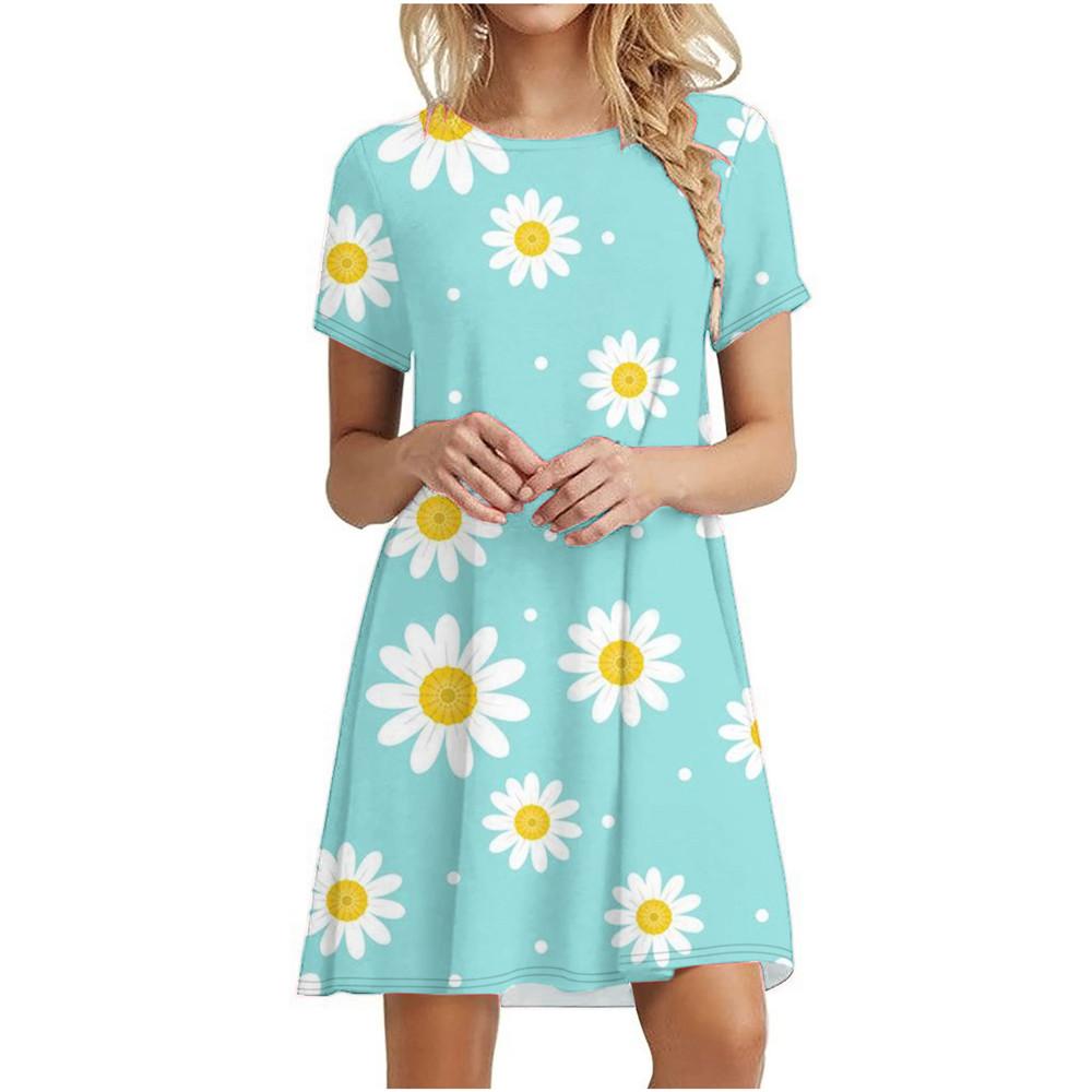 Blommönster Korta Klänningar För Kvinnor Elegant Miniklänning Kvinna Kortärmad Vintage Klänning Sommar Mode Fritidskläder