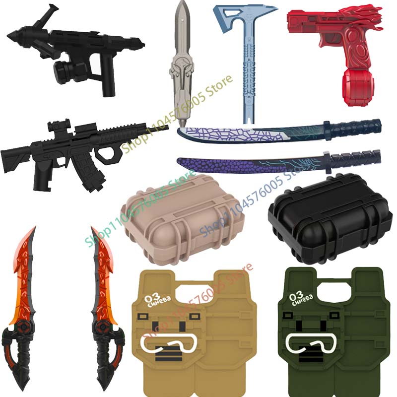 MOC Stavebnice Mini Akční Figurka Příslušenství Kuše Blackhawk Kamuflážní Štít Plamenný Meč Vrtulník DIY Kostky Hračka Dárky