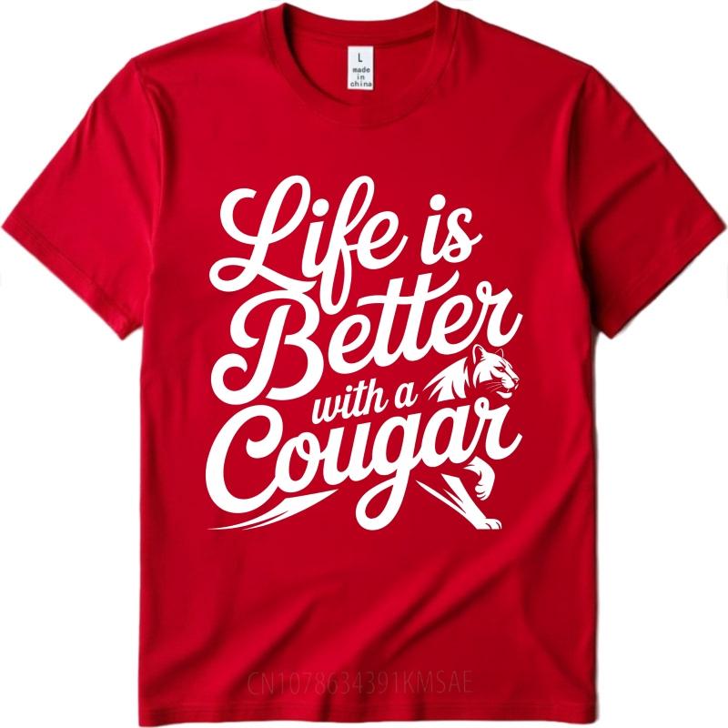 Relaxed Fit Boys short sleeve tshirt Vintage Life Is Better With A Cougar Fashionable Unisex Teeshirt male summer teeshirt S
