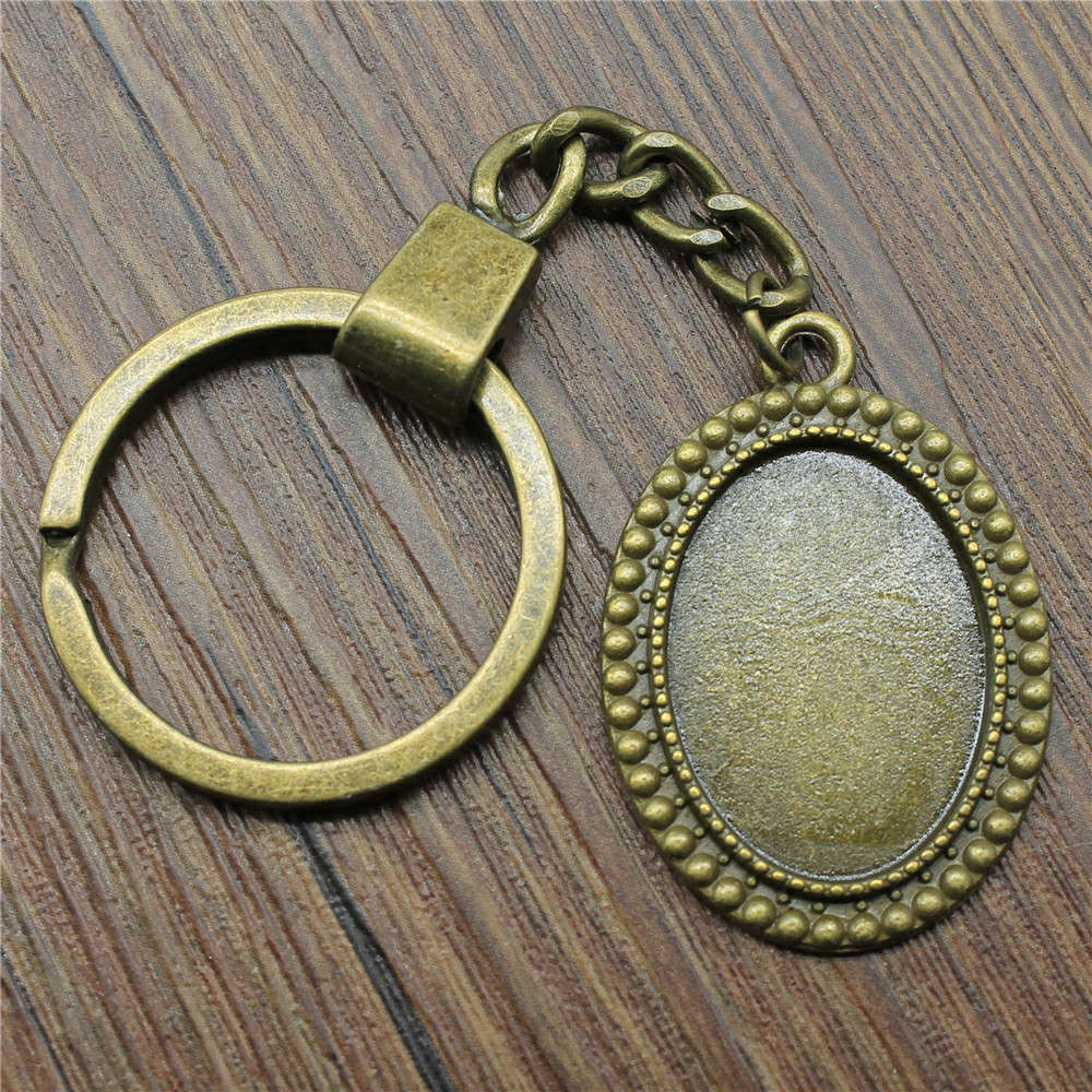 Heart Elliptical Glass Cabochon Base Setting Tray Blank Antique Bronze Metal Keychain for Family Gift