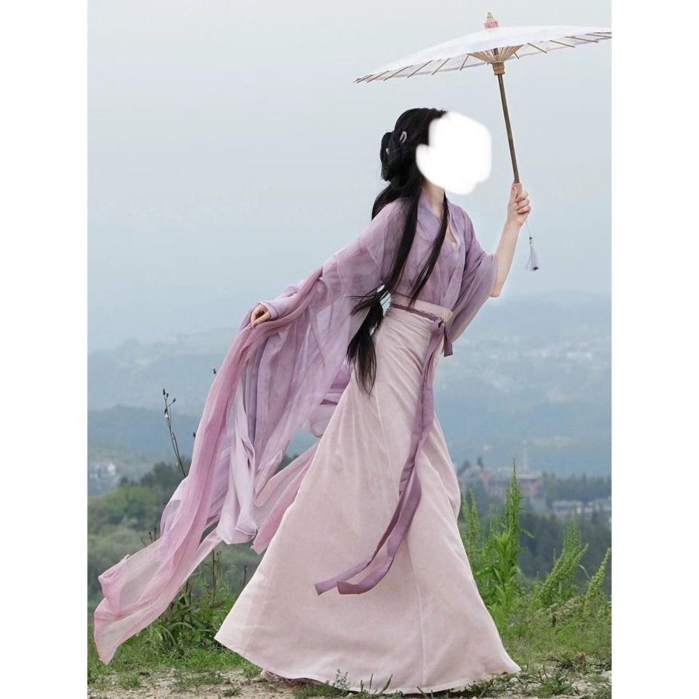 Elegant Hanfu Women Cross Collar Chinese Style Dance Dress For Wei And Jin Dynasties