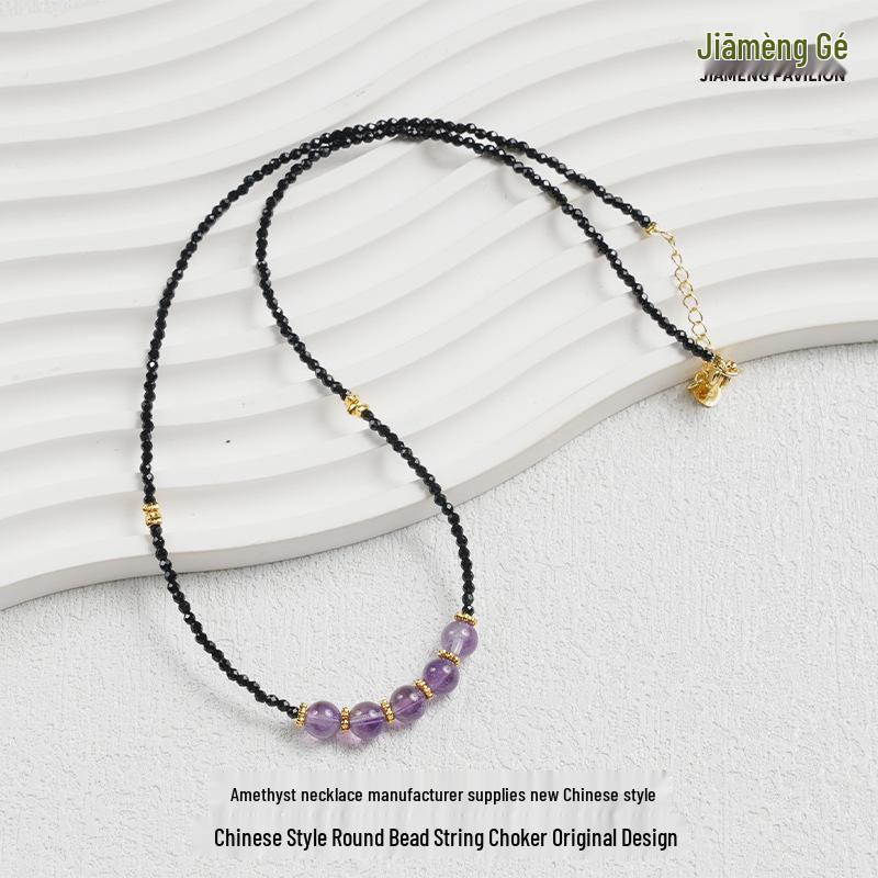 

Amethyst Crystal Round Bead Clavicle Necklace – New Chinese Style Original Design