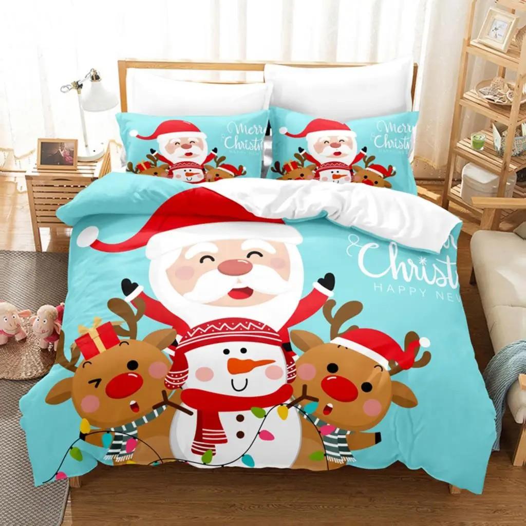 Christmas Duvet Cover Set Santa Claus Elk Children Bedding Set Holiday Gifts for Bedroom Decoration Queen King Full Size