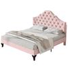 Upholstered Bed 140*200 with Slatted Frame, Height-Adjustable Headboard, for Adults & Teenagers, Wooden Slat Support, Easy Assembly, Velvet, Pink