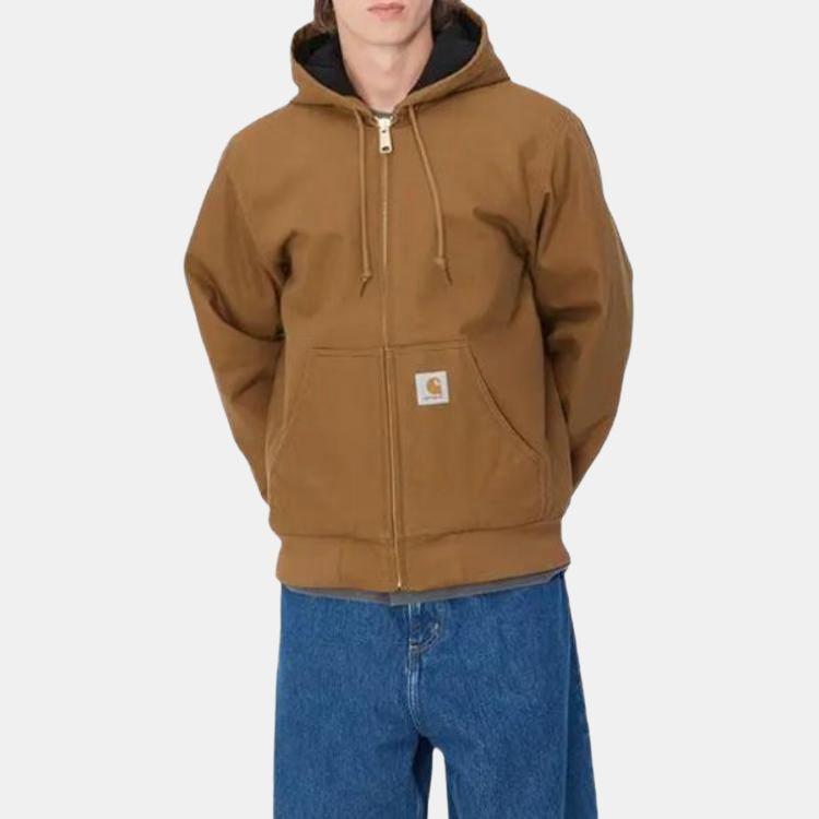 Carhartt WIP Logo Hooded Zip Long Sleeve Jacket Men Jackets Brown I023083-HZ-01