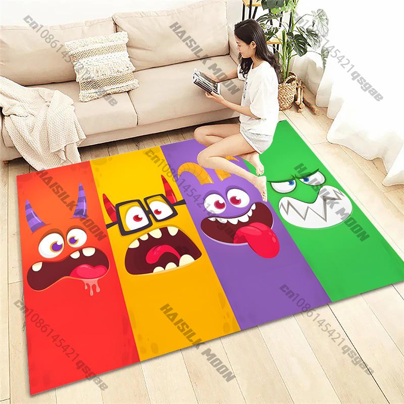 Cute Cartoon Silly Faces Printed Carpet Bedroom Living Room Sofa Study Children's Room Decorative Rug Multi-size Non-slip Mats