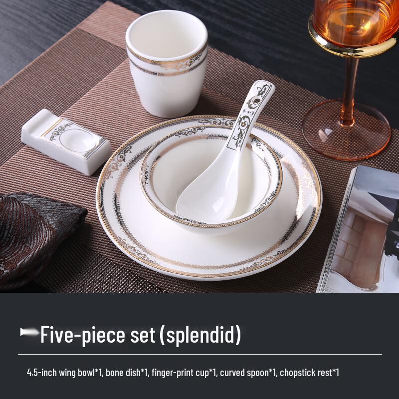 Elegant Gold Chinese Ceramic Dinnerware Set, 5-Piece