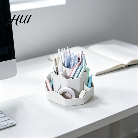 Rotating Art Supply Organizer Pen Holder with 9 Compartments, 360 Degree Silent Smooth Spinning Desk Caddy Pencil for Desk, Desktop Storage