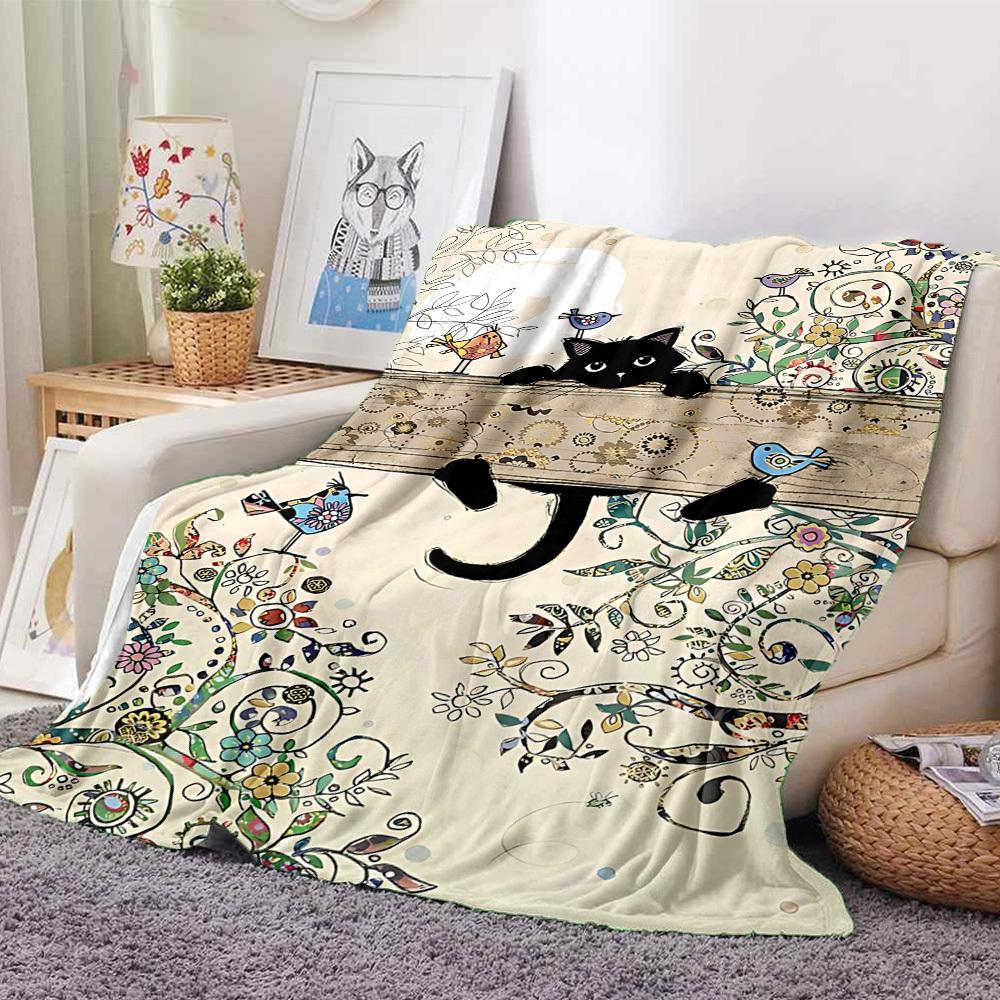 1pc Cat Garden Lightweight Flannel Blanket, Comfortable and Warm Blanket, for Office and Camping Sofa Bed155