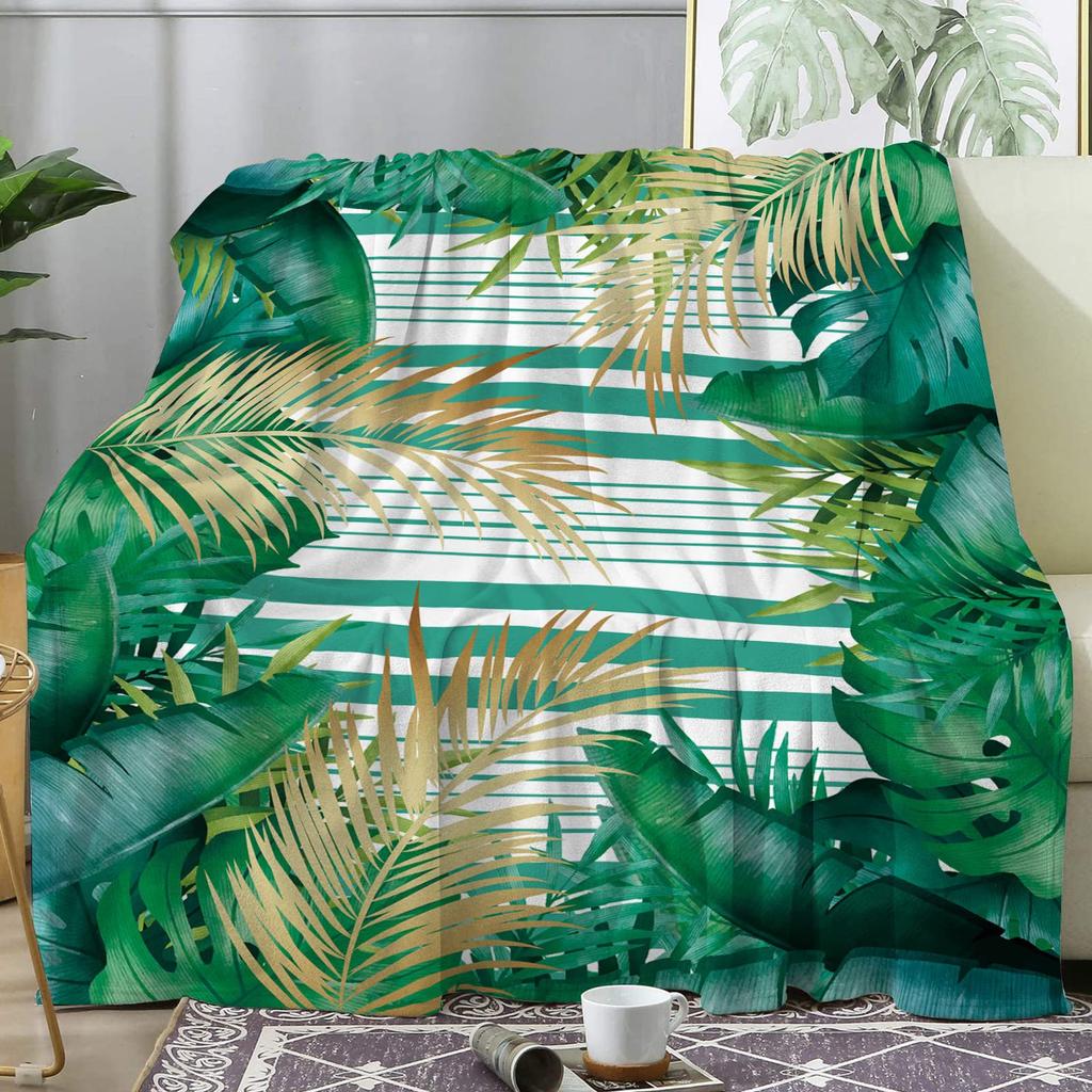 Palm leaf flannel blanket tropical leaf blanket for sofa outdoor camping soft exotic blanket