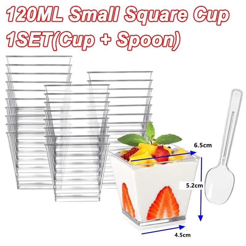 100PCS 40/20oz Mini Square Clear Plastic Dessert Cups Party with Small Plastic Dessert Cups Great for Desserts,pudding,mousse