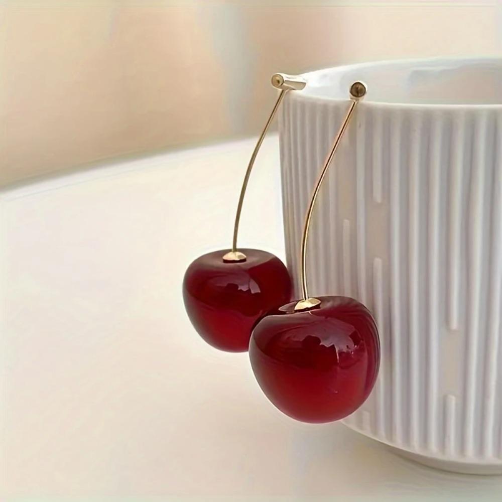 Fashion Cute Cherry Drop Earrings 1Pair Sweet Fruit Earring Versatile Matching Jewelry for Women Daily Party Outfit