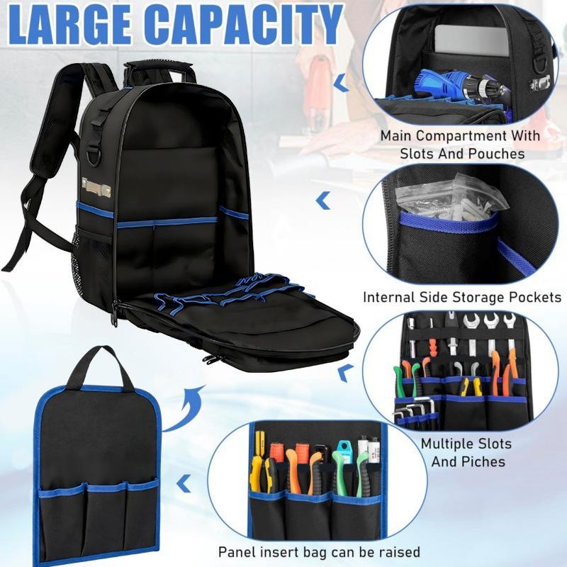 Heavy Duty Tool Backpack With Removable Tool Panel, Large Capacity Electrician Repair Storage Bag For Construction Technician