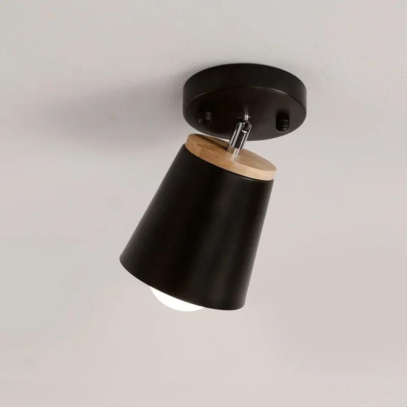 Modern E27 Rotatable LED Ceiling Lamp Wood Iron Ceiling Spot Light Black White Indoor Ceiling Wall Mounted Light for Aisle