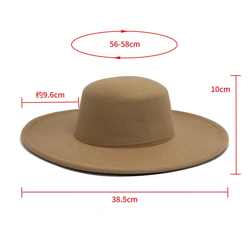 Solid-Color Vintage Wide-Brimmed Flat-Top Top Hat, Fashionable Jazz Wool Hat, Fall/Winter Felt Hat