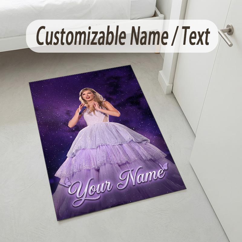 Personalized Crystal Velvet Carpet,Taylor Swift Custom Printed Name, Plush Area Rug For Home Indoor Decor