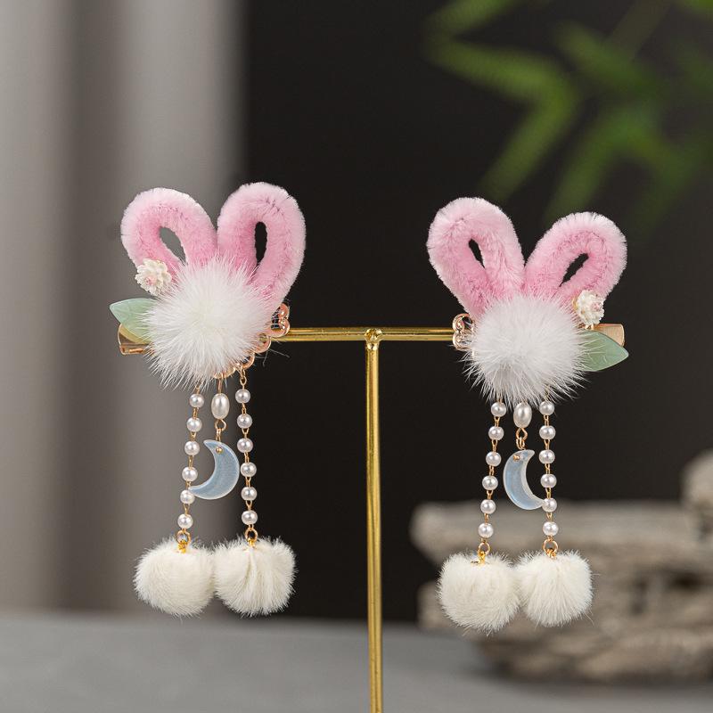 Red New Year Hanfu Hair Clips for Girls - Chinese Style Floral Headwear