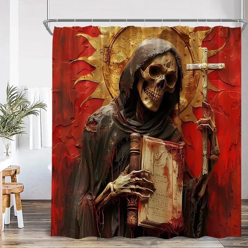 Skeleton Shower Curtain Bathing Skull Monstera Devil Evil Knight Happy Halloween Bathroom Decor Scary Polyester Bath Curtaixt6@