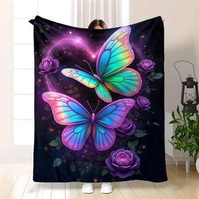 Galaxy Butterflies Fleece Blanket Cosmic Art Design Soft Cozy Throw Home Decor for Living Room or Bedroom Gift for Fantasy Fans