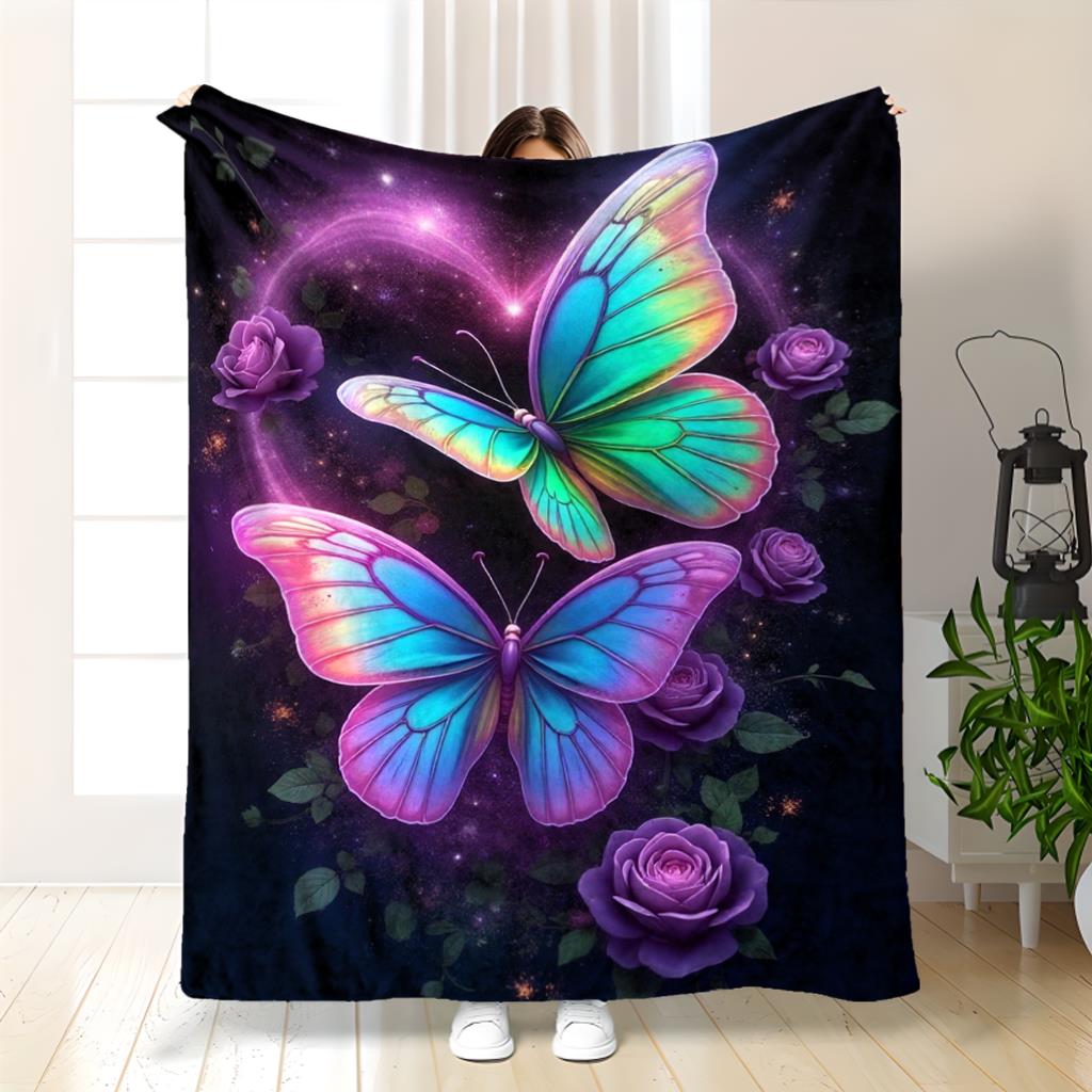 Galaxy Butterflies Fleece Blanket Cosmic Art Design Soft Cozy Throw Home Decor for Living Room or Bedroom Gift for Fantasy Fans
