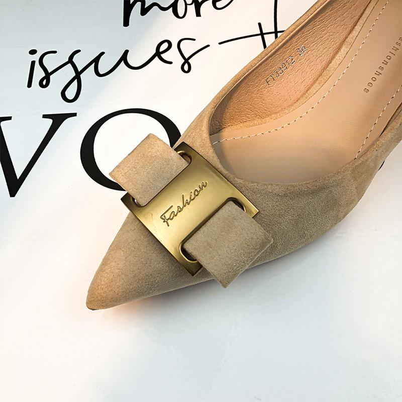 -A Coarse Heel Solid Color Black Daily Women's High Heel Pointed Viscose Shoes Low Top High Heels