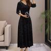 Spring and Autumn New Elegant High-Grade Velvet Floral Printed Dress European and American Style Long Sleeve Waist-Tight Bottoming Dress Dress