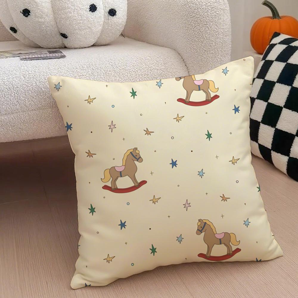 Cute Horse Cushion Cover Throw Pillow Cover Hidden Button Durable Polyester Chair Cushion