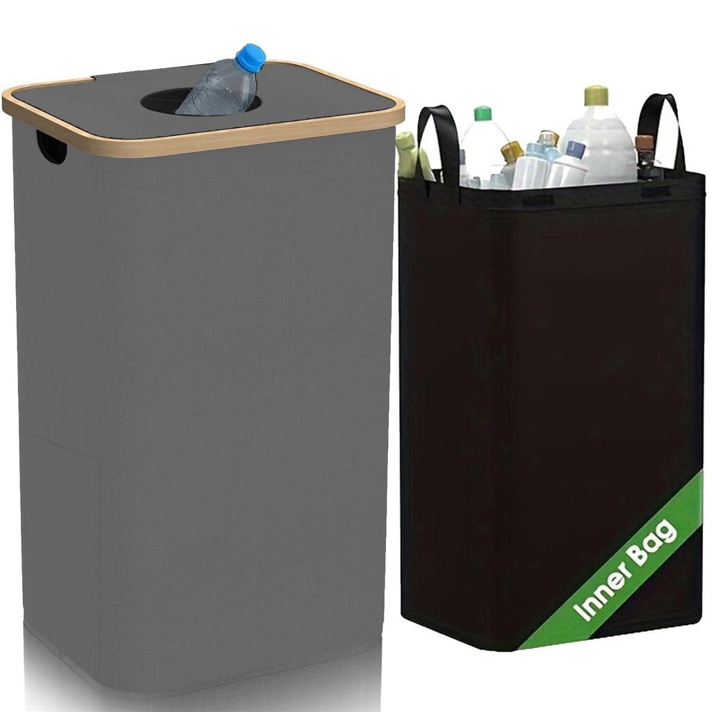 Foldable Bamboo Storage Bin with Lid for Kitchen Recycling