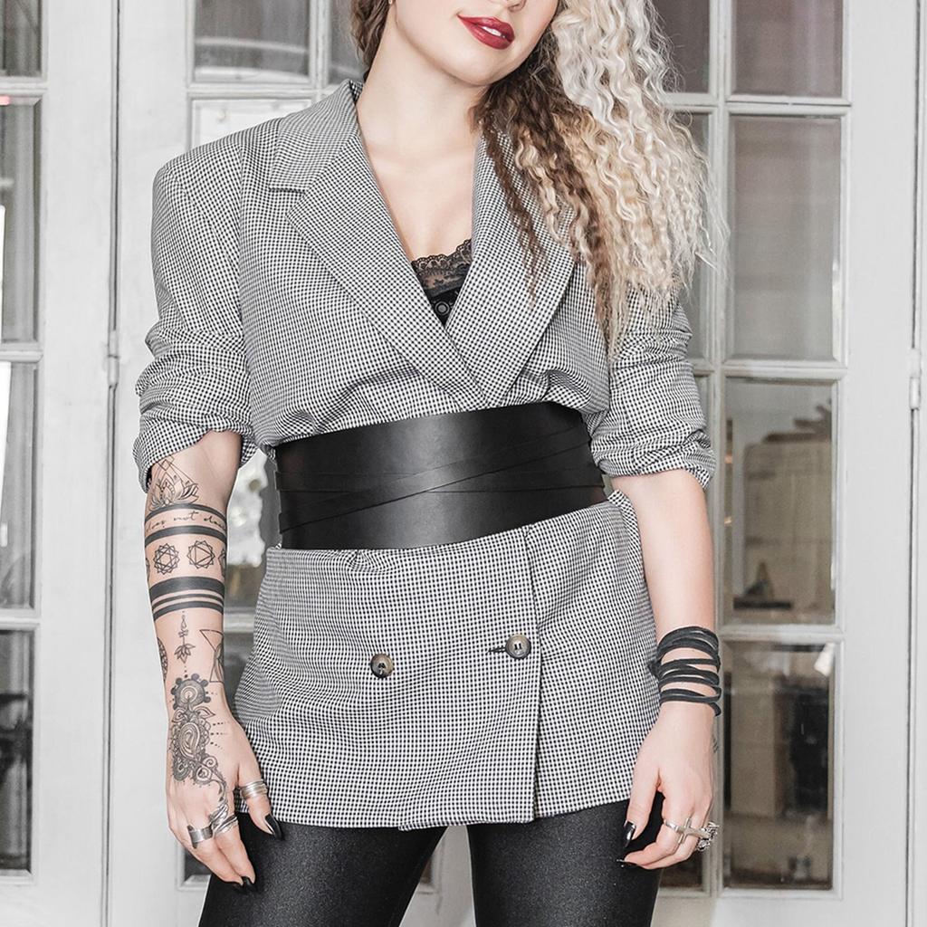 Women'S Fashion  Black Double Belt Chain Belt Leather Strap Daily Wear Accessories Waist Accessories Valentine'S Day Gift