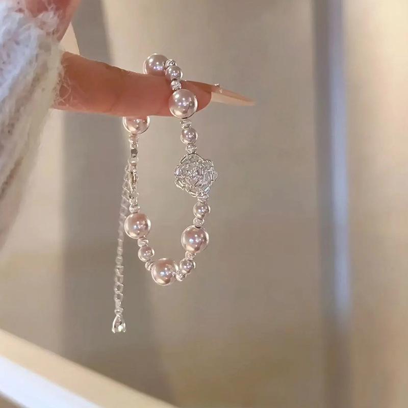 Exquisite French-Style Beaded Zircon & Pearl Flower Bracelet