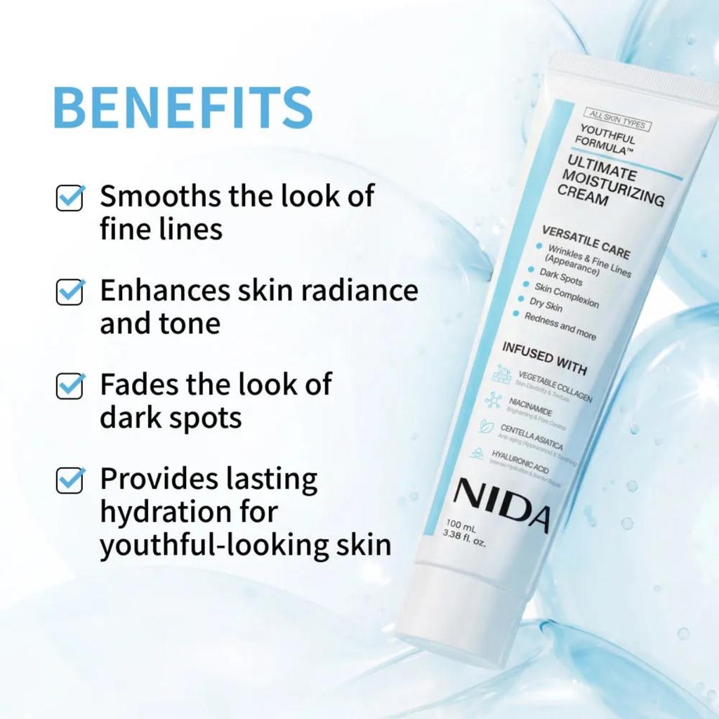 Crema Idratante Suprema 100ml, Formula Rivitalizzante Crema Viso Versatile con Niacinamide, Centella Asiatica e Acido Ialuronico