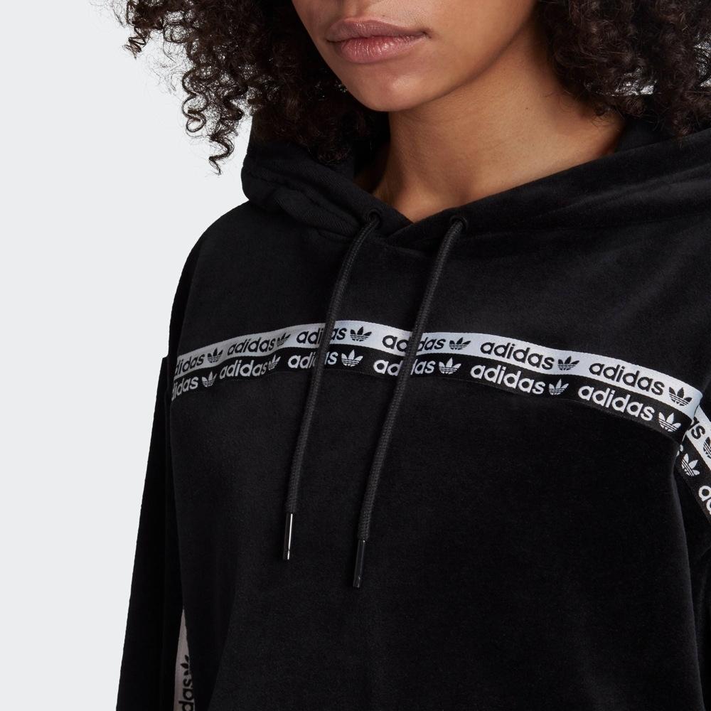 Adidas Originals Clover Logo Print Cropped Hoodie Women Tops Black GI1117