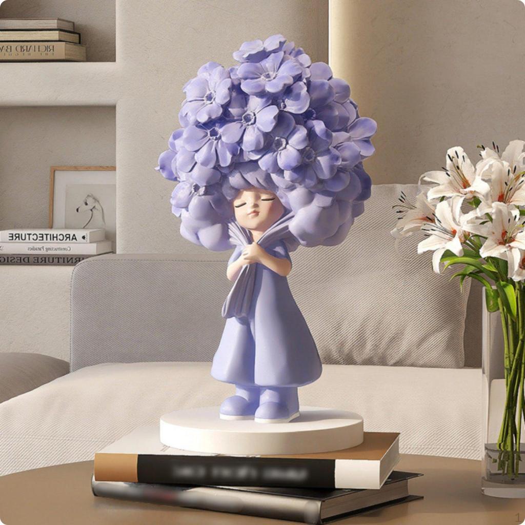 Cute Girl Figurine Gift Idea Floral Ornament Resin Material Shelf Sitter for TV