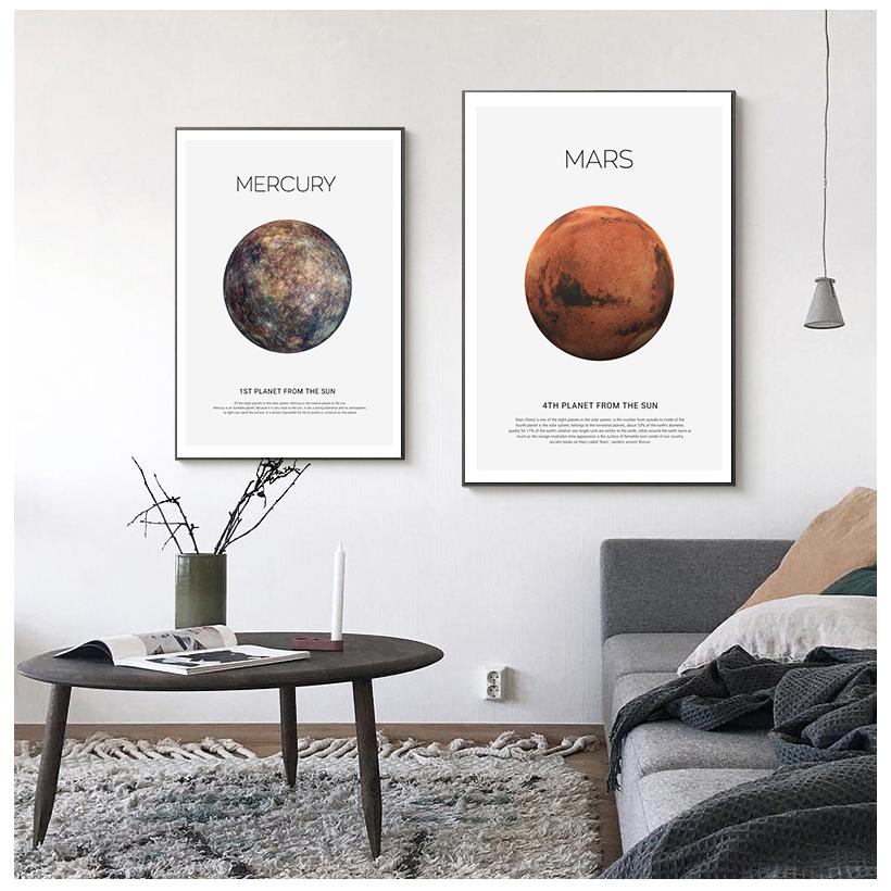 Solar System Picture Planet Earth Moon Mars Poster Astronomy Space Wall Art Canvas Print Painting Nordic Kids Room Decoration