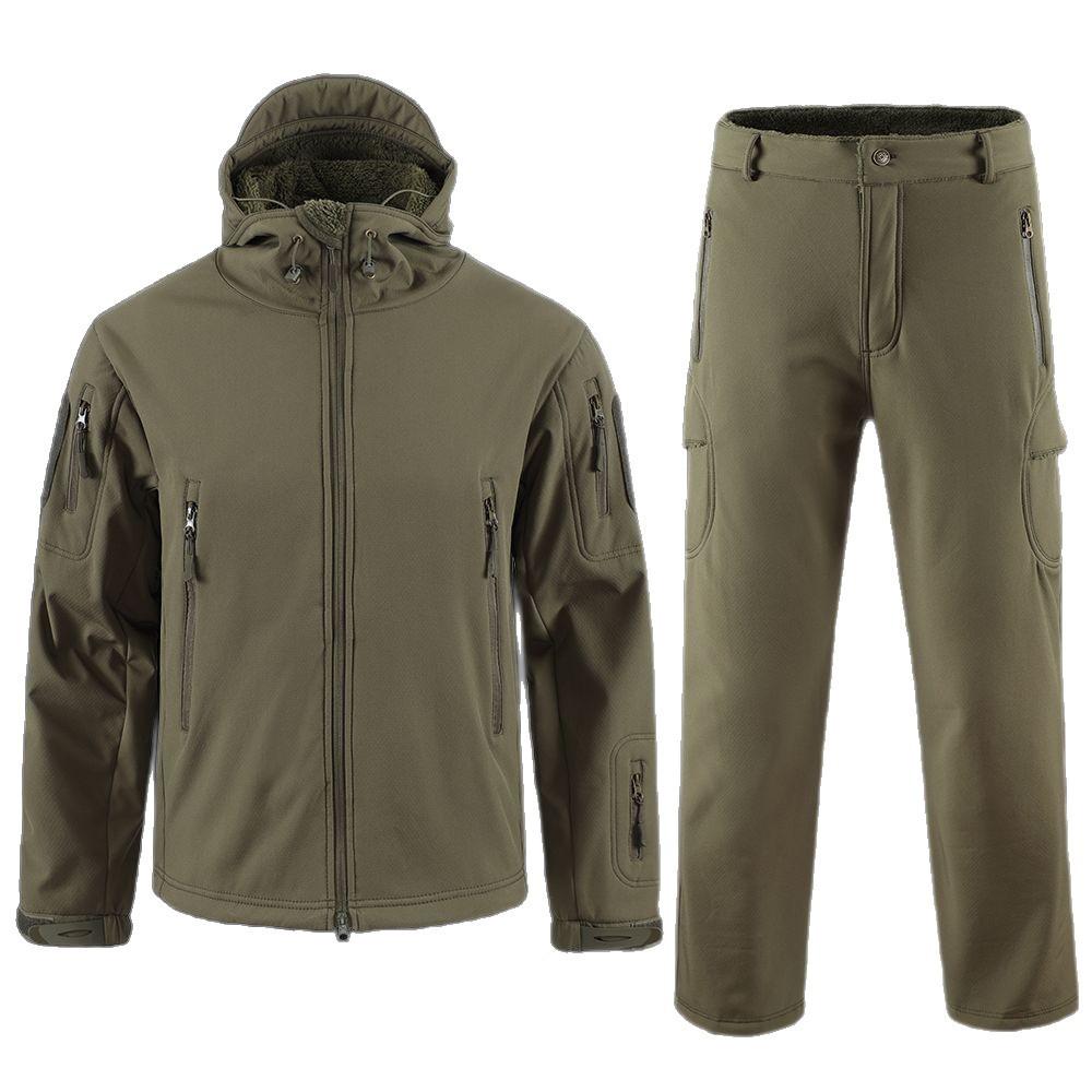 Outdoor camouflage soft shell long fluff jacket set, new outdoor cycling jacket S
