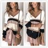 2025 Patchwork Color Block V-Neck Long-Sleeve Sweater for Women